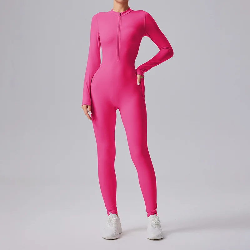 Half Zip Yoga Bodysuit Naked Feel One Piece, Slim Fit Workout Unitard for Dance & Gym, Seamless Women's Fitness Leotard