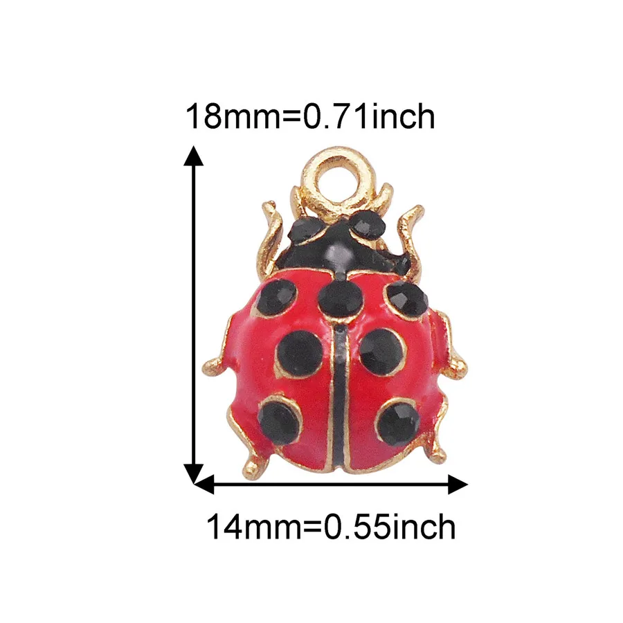 Julie Wang 6PCS Enamel Red Ladybug Charms Cartoon Alloy Animal Insect Pendant Bracelet Jewelry Making Accessory