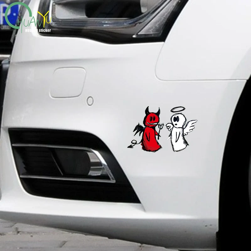 Hollow car stickers with angel and demon hand drawn style cartoon car motorcycle electric vehicle waterproof stickers