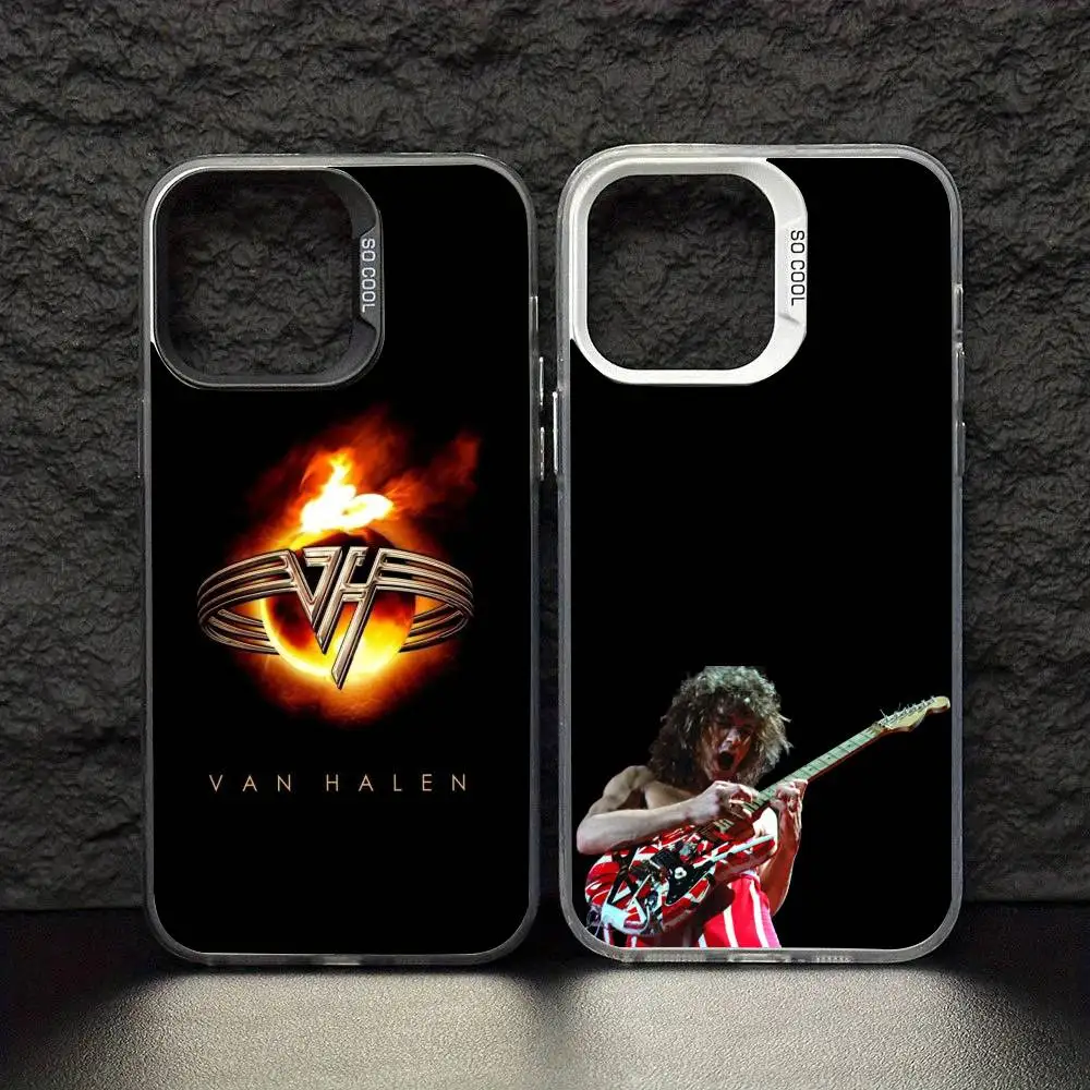 G-Guitar E-Eddie Van Halen Capa de telefone para iPhone17,16,15,14,13,12,11 Pro Max Blcak Colorido banhado a prata dentro da capa de telefone