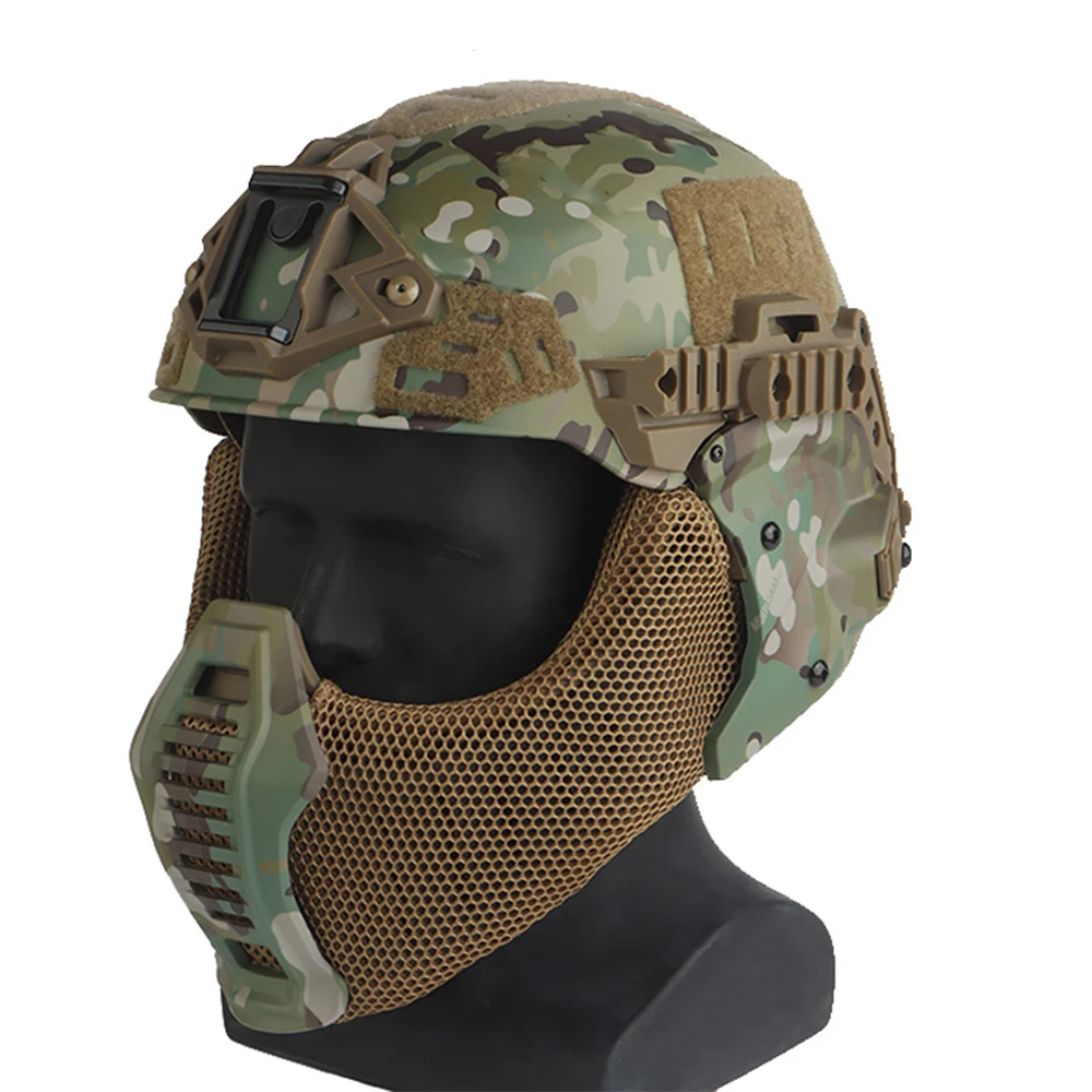 Airsoft Schieten Volledige beschermende helmset met tactische helm Mondbeschermer Gehoorbeschermer Bril voor speciale bediening