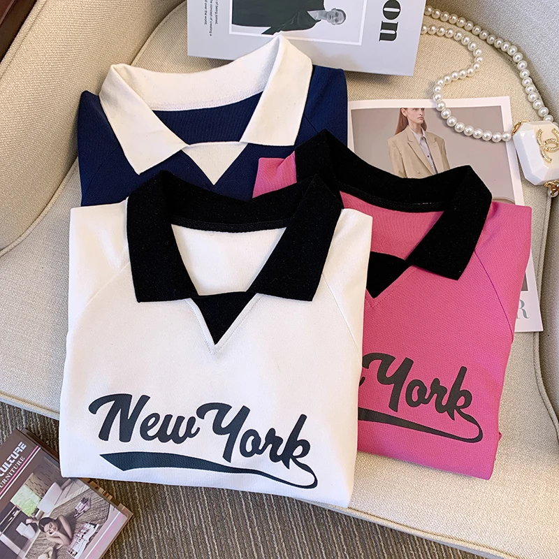 Women Letter Print Casual Home T Shirt Dress Short Sleeve Turn Down Collar Oversize Knee Dresses Female Summer Cotton Clothing