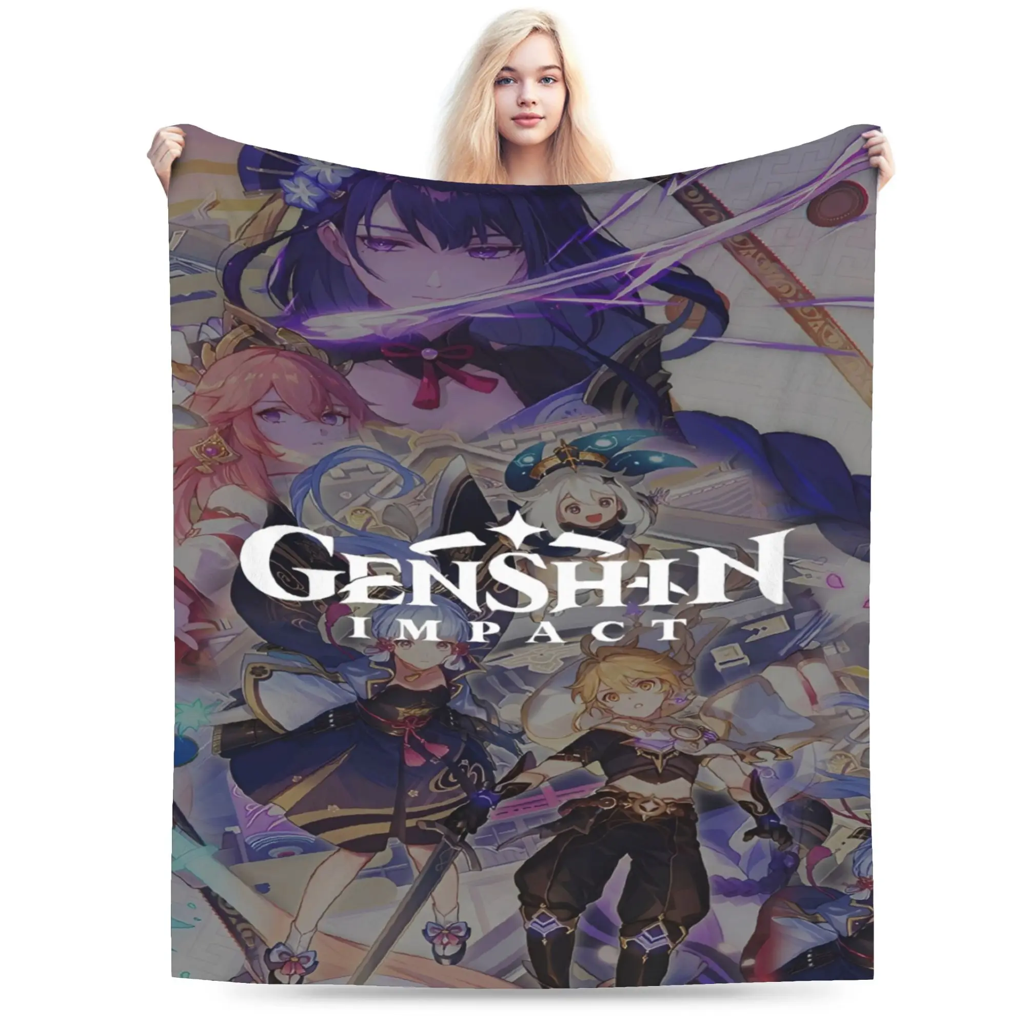 Y2K genshin impact game Blanket Ultra-Soft Coral Fleece Plush  Cozy Throw Blanket Machine Washable