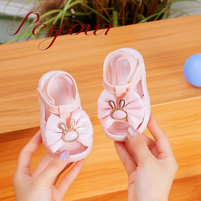 Trendy Cute Cartoon Sequin Bowknot Sandals For Baby Girls, Breathable Non-slip Walking Shoes For Summer