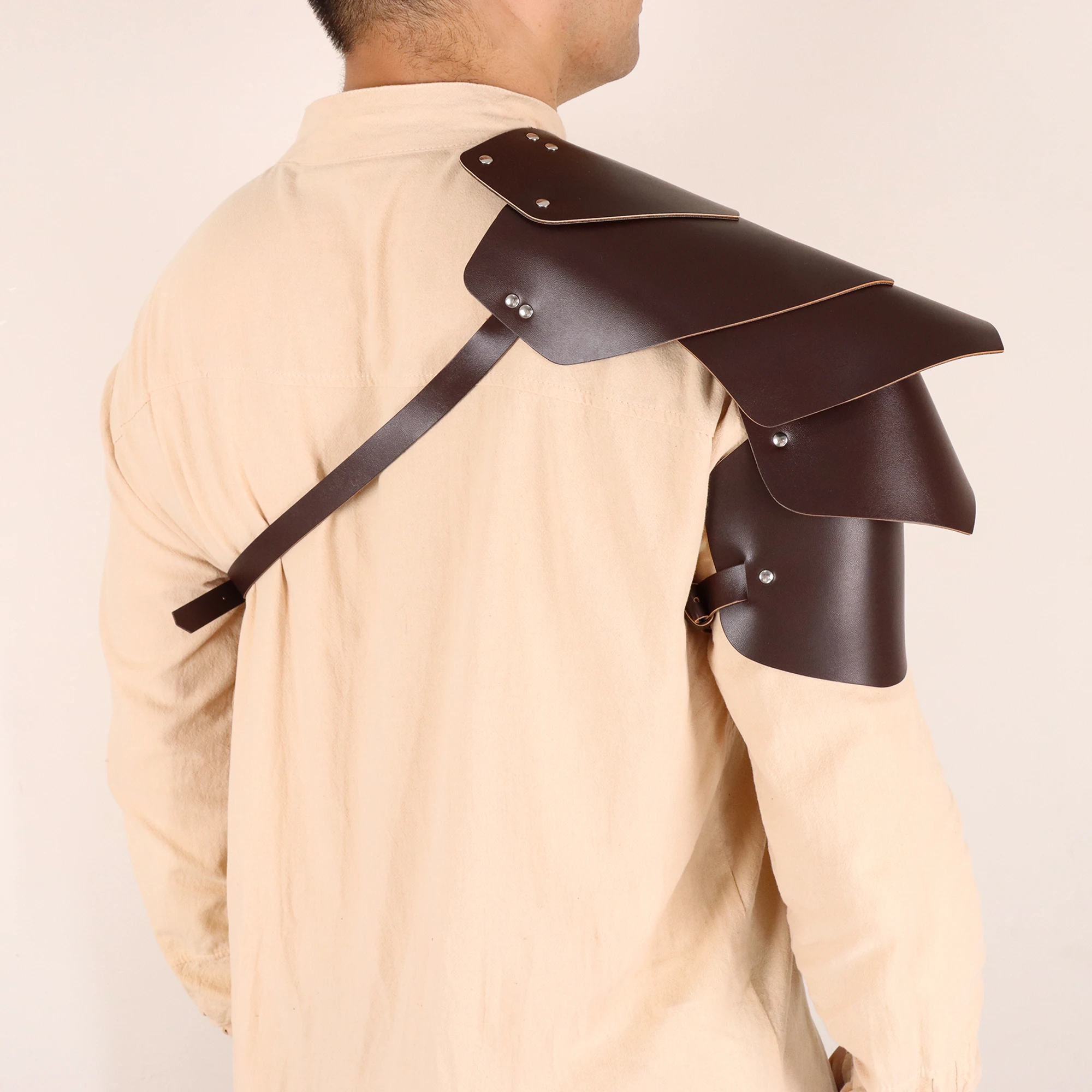 Medieval Knight Shoulder Armor - Handcrafted PU Leather Pauldron with Adjustable Fit for Halloween Costume, LARP, Party Supplies