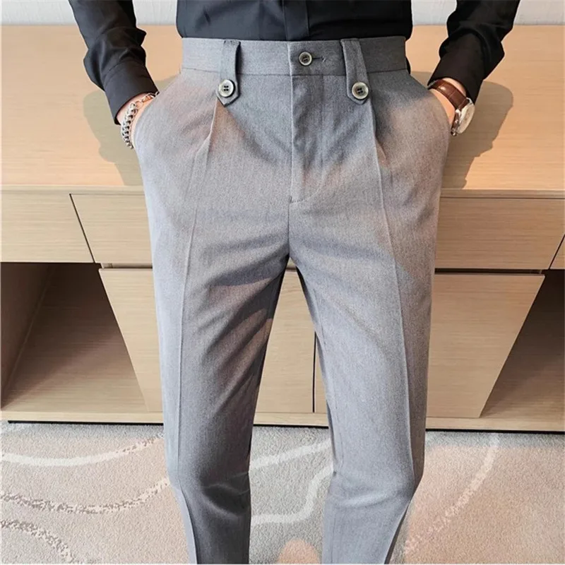 Spring Autumn Smart Casual Suit Pants Men Solid Color Slim Fit Office Fomal Wedding Party Dress Pants Mens White Suit Trousers