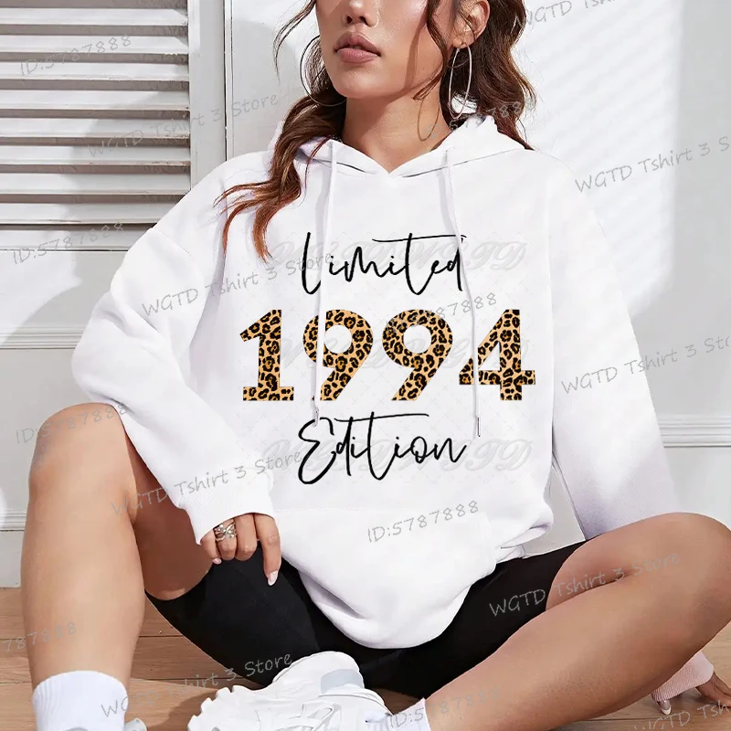 White Limited 1994 Edition Hoodies Women's Long Sleeve Birthday Sweatshirt Vintage Made in 1990 To 1999 Female Classic Hoody