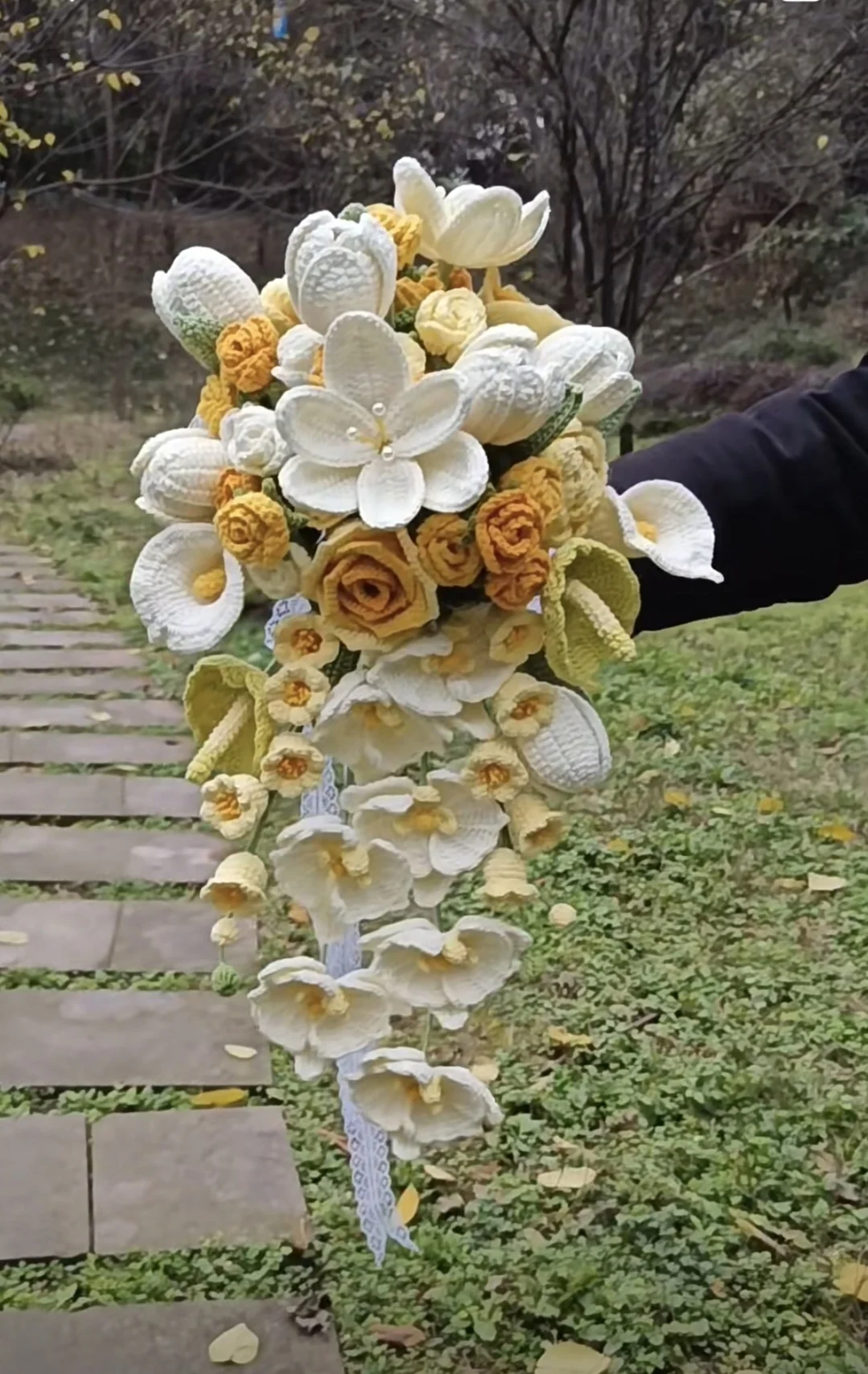 

Finished Hand Crocheted Rose Woven Waterfall Bouquet