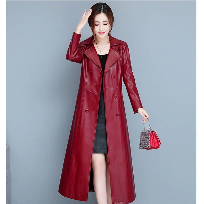 

Новая демисезонная кожаная куртка Haining для женщин: длинное кожаное пальто, ветровка, тонкая верхняя одежда в корейском стиле