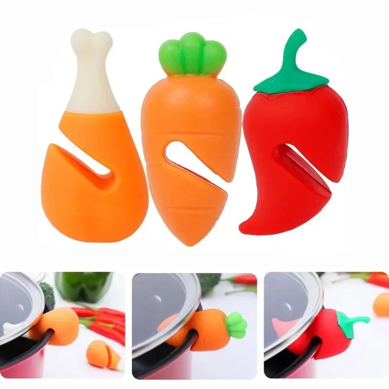 Silicone Carrot Chicken Leg Shaped Pot Lid Lifting Anti Overflow Device, Anti Overflow Pot Lid Clip, Practical Kitchen Tool