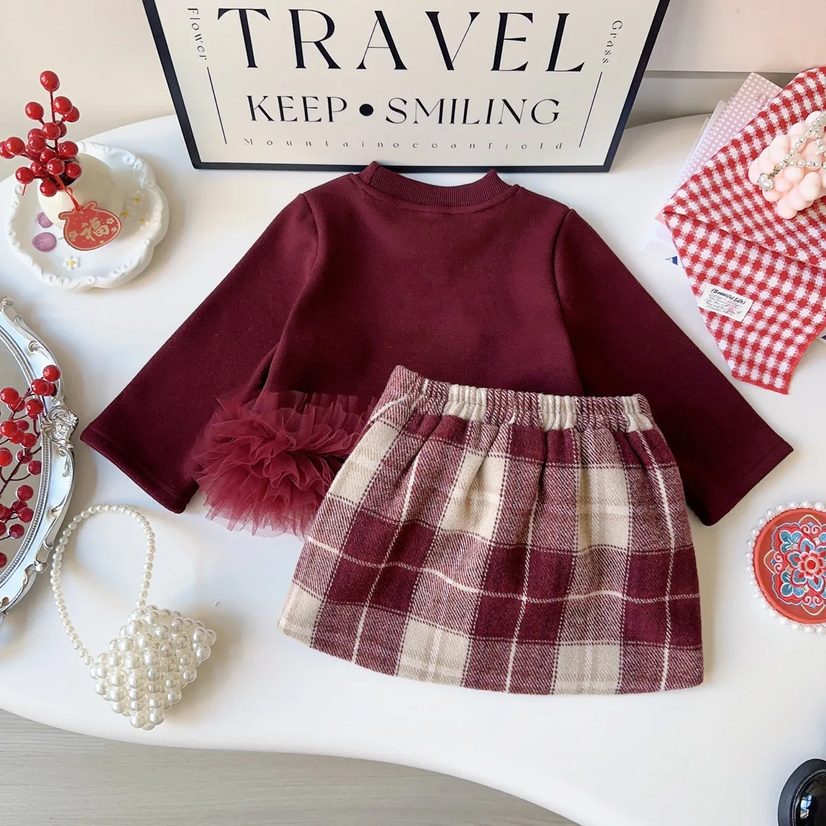 

Корейский зимний комплект одежды из 2 предметов для девочек, хлопковый марлевый подол с бантом, детский флисовый свитшот для девочек, бархатные клетчатые юбки, наряды