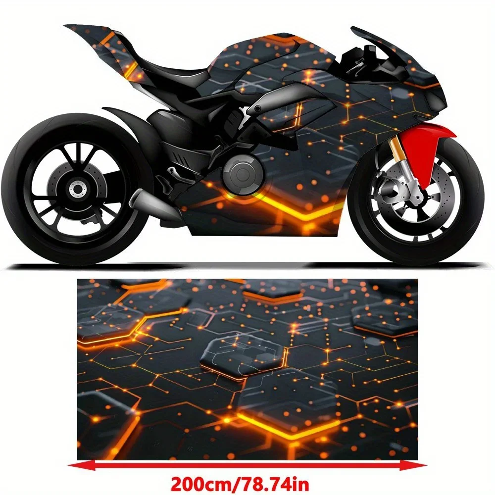 Mysterious Cyber Hexagon PVC Motorcycle Vinyl Wrap, Self-Adhesive Waterproof Sticker, Anti-Scratch Decorative Film for Bike Body