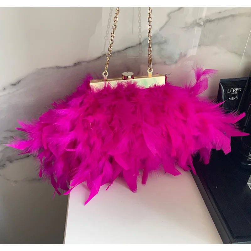 Luxury Brand Handle Bag 2023 Chain Shoulder Crossbody Bag Ostrich Feather Evening Bags Clutch Purse Party Wedding Handbags