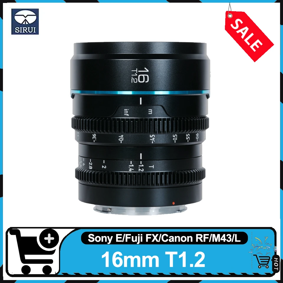 Sirui Night Walker 16mm T1.2 S35 Cine Lens Manual Focus Prime Wide Angle Cine Lens for Sony ZVE-10 Fuji X-T4 Canon R7 Leica SL2