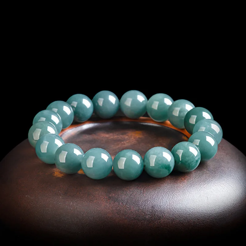 Genuine Goods Natural a Cargo Blue Water round BeadsMen's Bracelet Women's Four-Party Jade