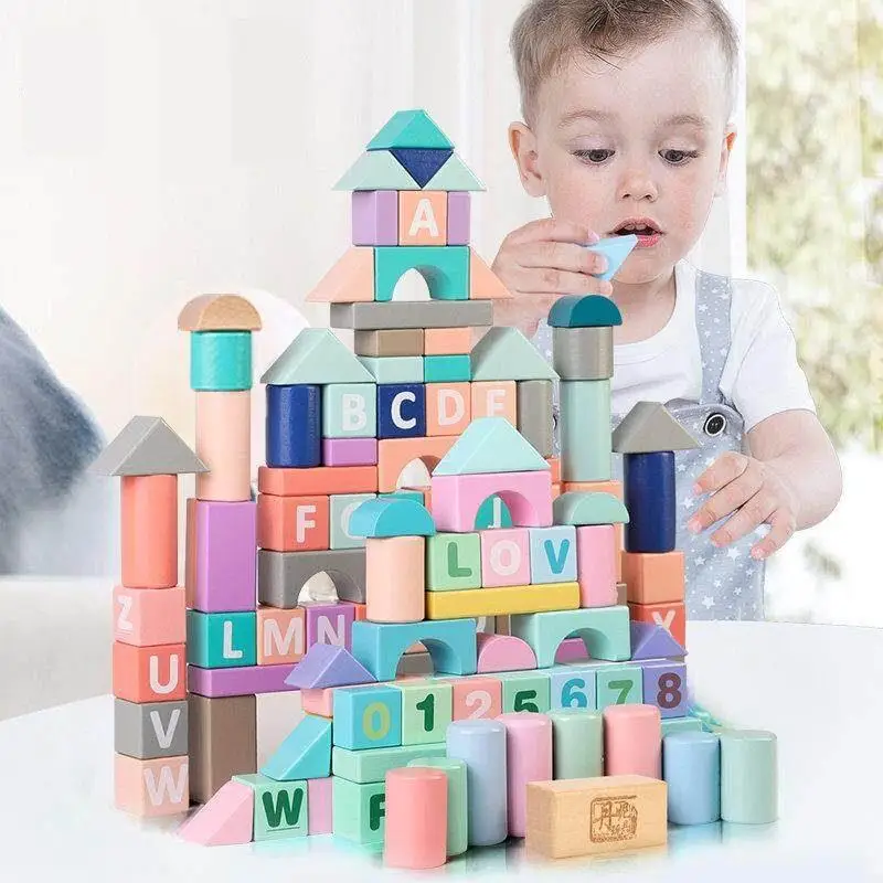 Wooden Building Blocks Toys for Infants 0 to 3 Years Old Boys Girls Assembly Intelligence Development Puzzles Tabletop Toys