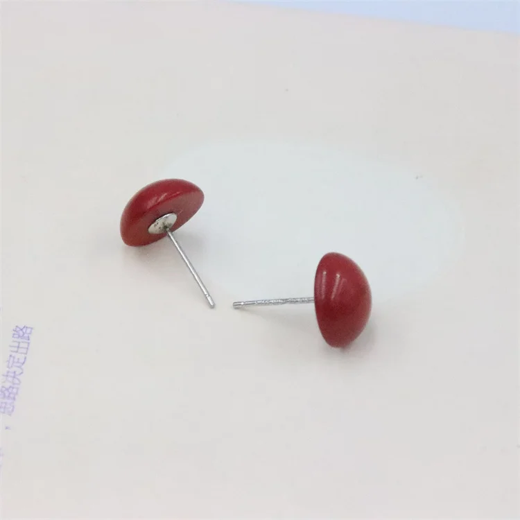 ZFSILVER100% 925 Sterling Silver For Women Sweet Vintage Femme Gift Red Sea Bamboo Coral Stud Earring Party Engagement Wedding