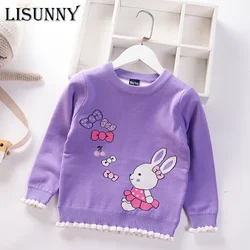 Girls Sweater 2025 Autumn Winter Cartoon Rabbit Bow Baby Jumper Children Sweaters Toddler Pullover Kids Knitted Clothes 2T-7T