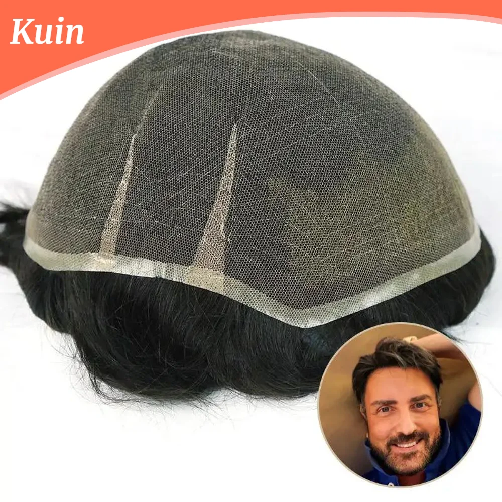 Men's Wig Men Toupee Full French Lace Base Male Capillary Prosthesis Breathable Remy Human Hair Replacement System Hairpiece