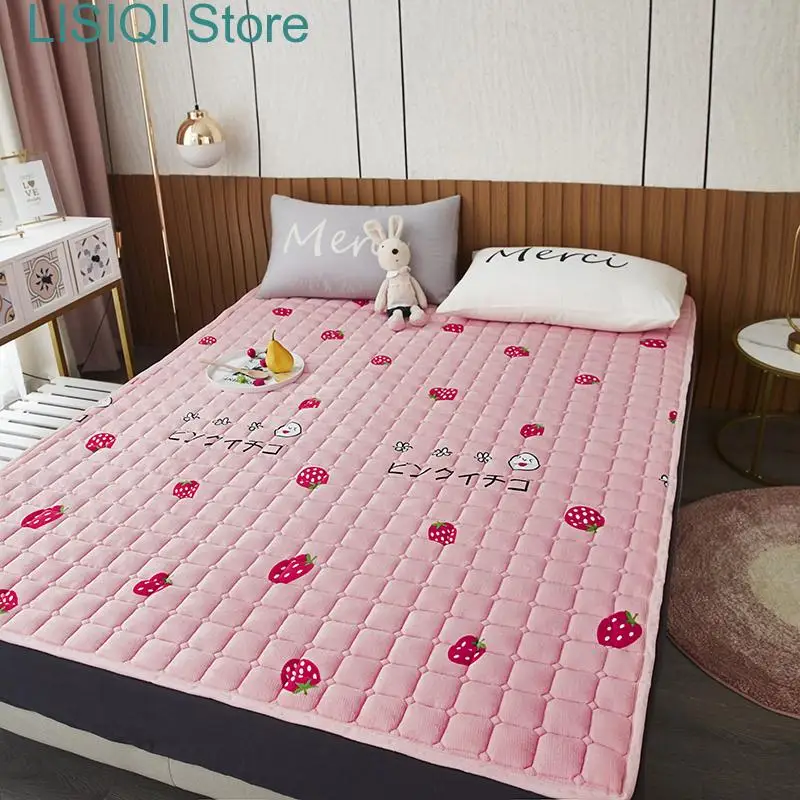 

Thicken Warm Flannel Bed Sheet Cover Skid Resistant Quilted Elastic Fitted Mattress Topper Pad Embossed Bedding Protector Winter