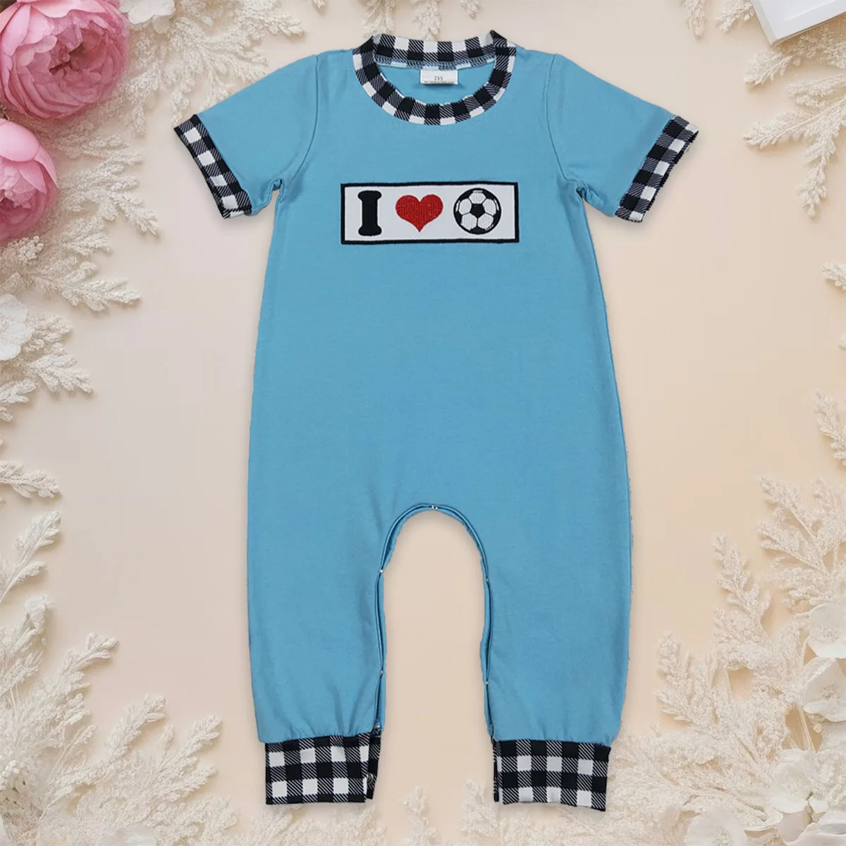 

Комбинезон с вышивкой для новорожденных мальчиков I Love Footballs Bubble Romper, боди для младенцев, клетчатый комбинезон для малышей, комбинезон, одежда оптом