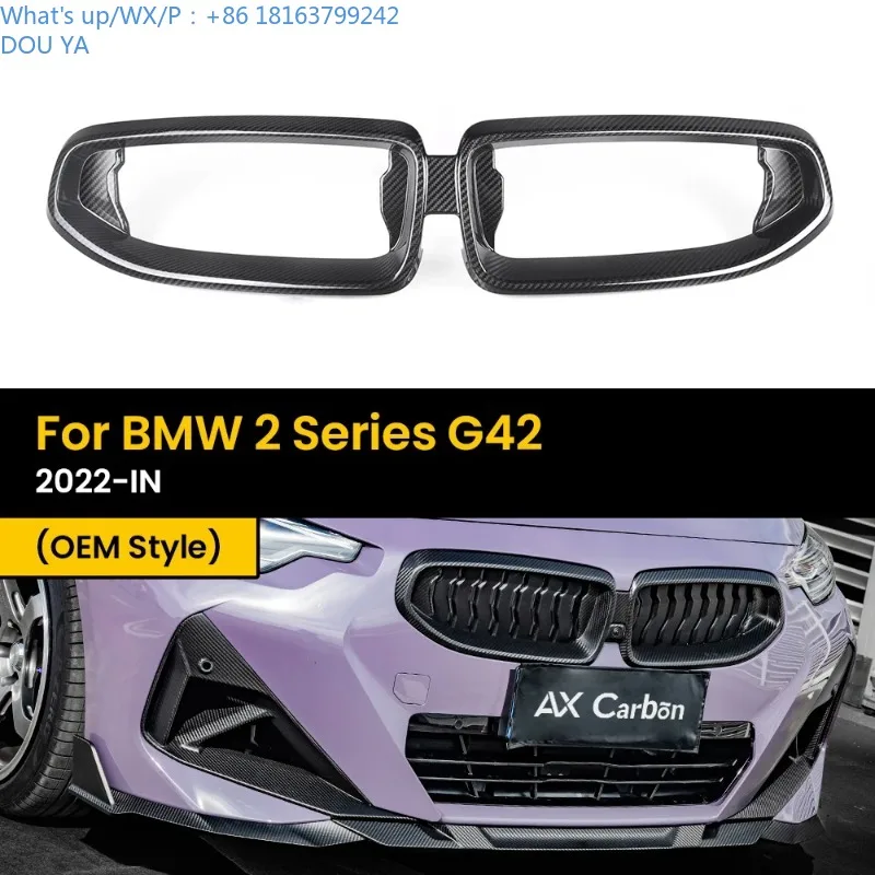 

Real Dry Carbon Fiber Car Kidney Hood Radiator Grille For BMW 2 Series G42 2022-IN Gloss Black Replacement Front Bumper