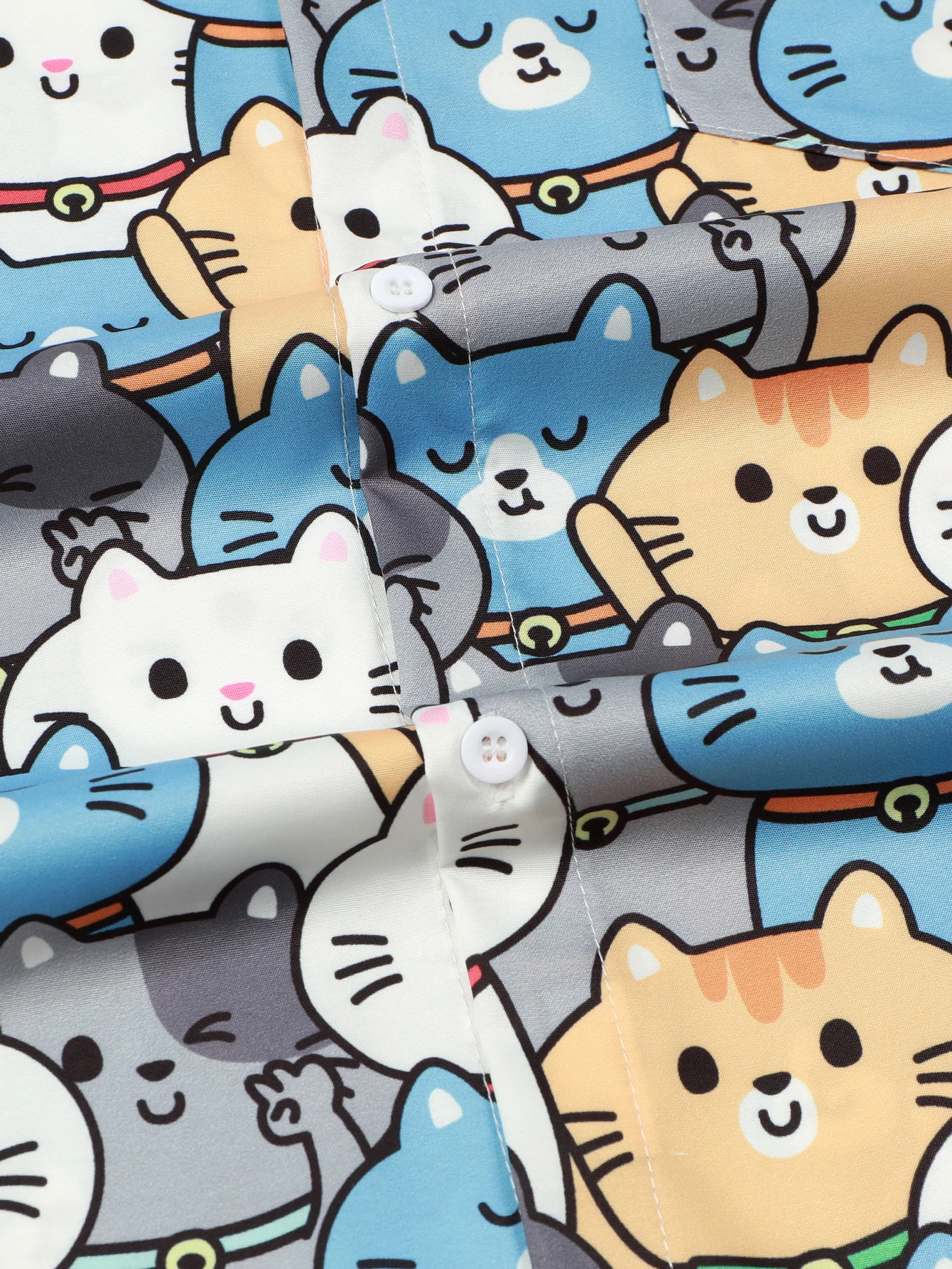 Camisa casual de manga curta masculina, férias de verão, gatinho fofo