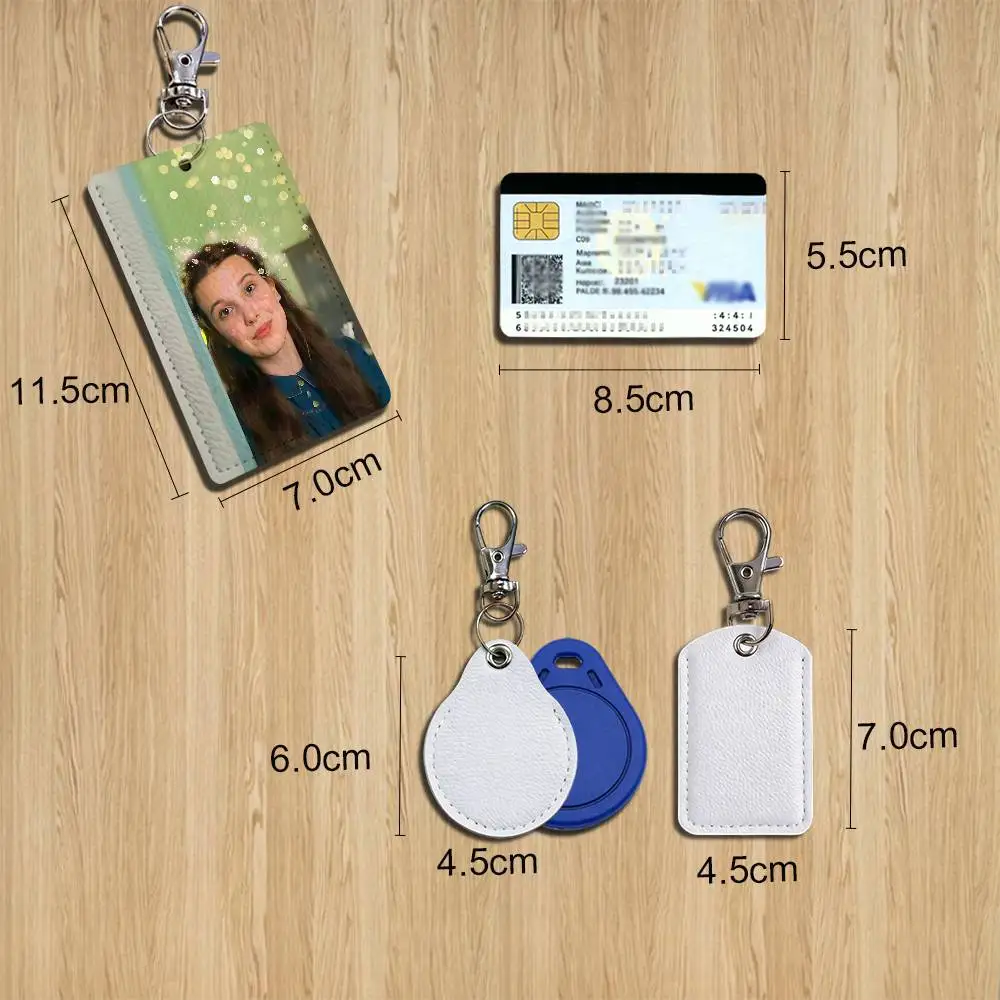 Mystery adventure Enola Holmes Rectangle ID Card Case Keychain Access Card Bag Key Tag Ring Leather Card Holder Key Ring Access