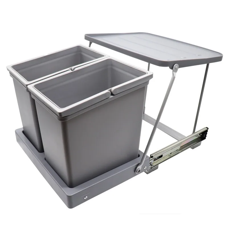Cabinet Door Link Trash Can, Under Sink Concealed Waste Bin, Kitchen Hidden Garbage Container, Multi Function Receptacle
