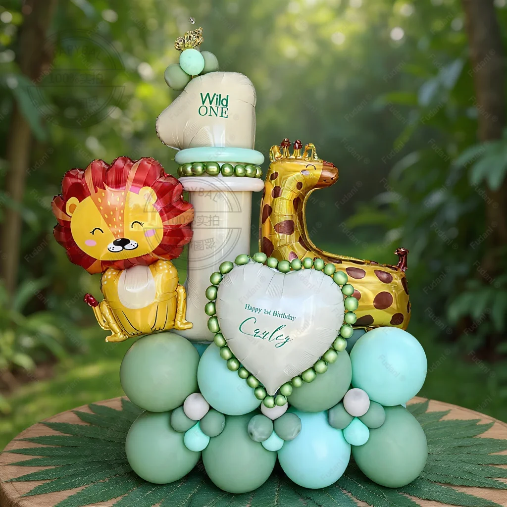 47 teile/satz 40 zoll Creme Weiß Anzahl Tier Löwe Ballons Set Wilden Dschungel Safari 1 2 3 4 5 6 7 8 9 jahr Geburtstag Party Dekoration