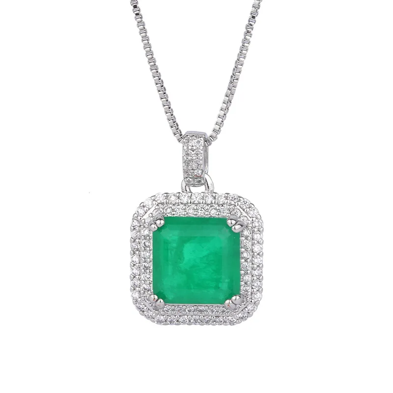 

Charm Designer Emerald Stone Square Pendant Necklace Earring Open Adjustable Ring Set Women Wedding Accessories Anniversary Gift