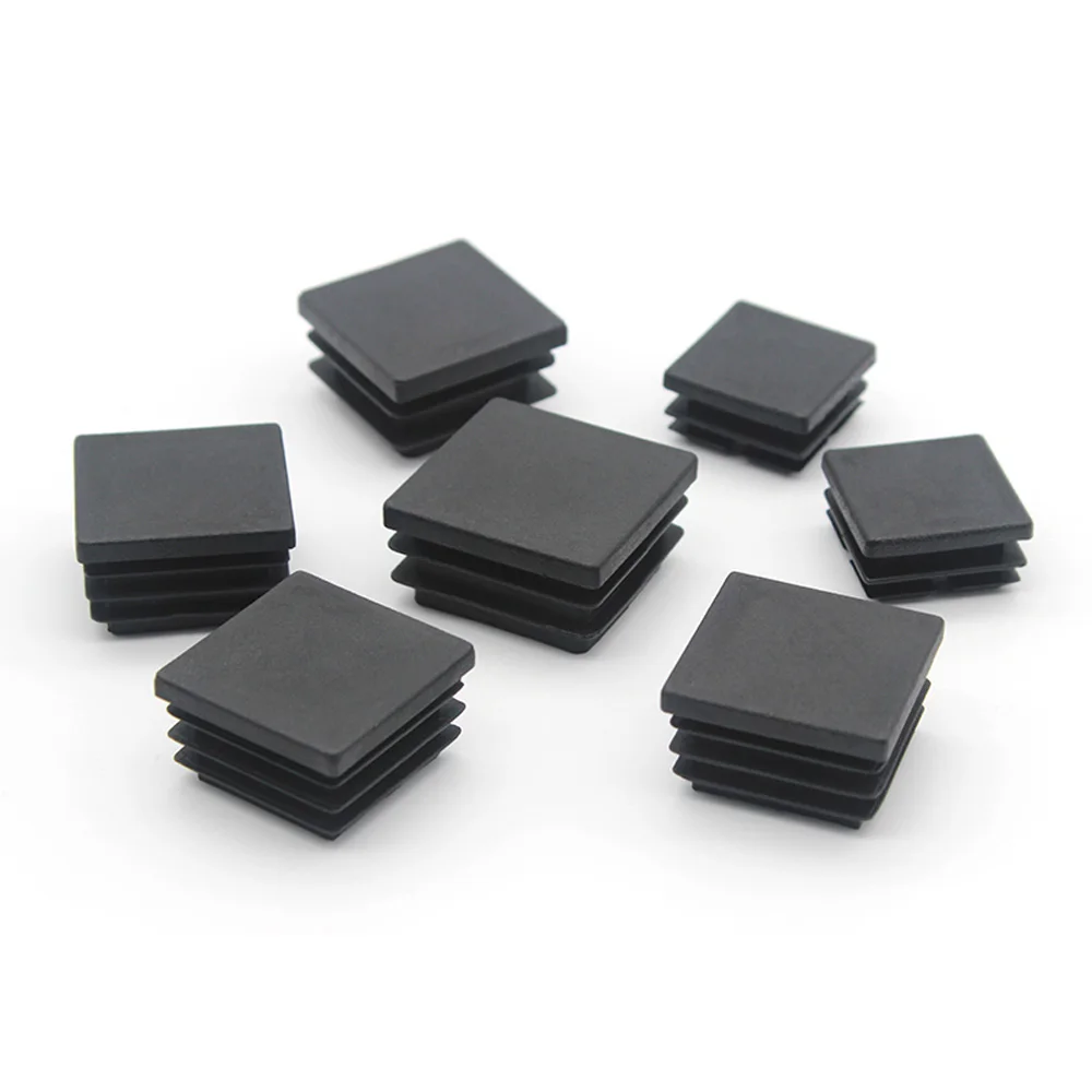 Tapas de plástico cuadradas para muebles, insertos de tubo de pierna, cubierta antipolvo decorativa, color negro, 10 piezas, 13x13mm-100x100mm