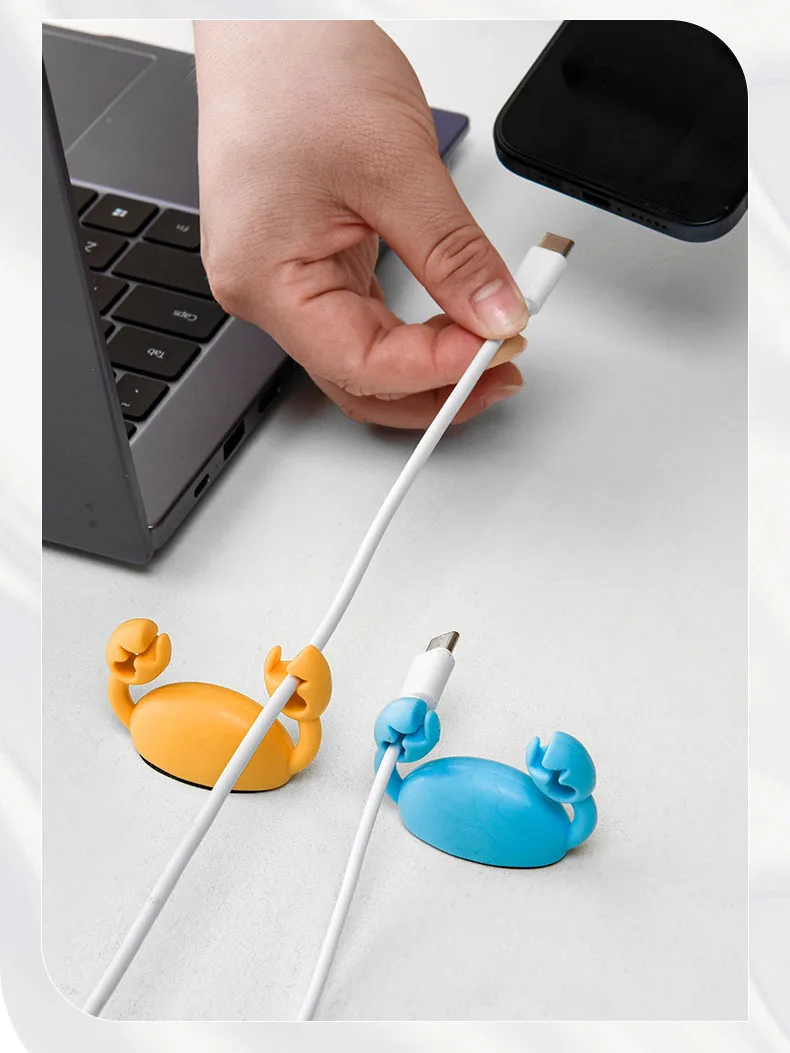 Cute Crab Cable Organizer Clip Data Cable Stand Mobile Phone Charging Cable Organizers Fixer Desk Self-Adhesive Wire Tidy Holder