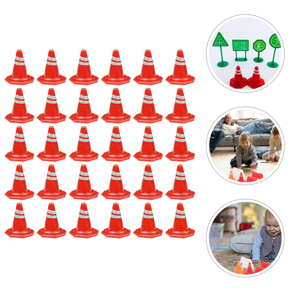 50 Pcs Road Signs Realistic Traffic Toys School Teaching Aids Mini Cones Miniature Barrier Plastic Models Simulation