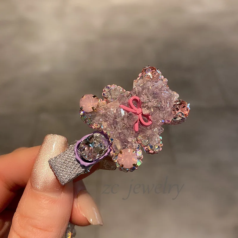 

Sweet Forest Style Pink Shiny Diamond Cartoon Bear Hair Clip for Women, High-end Heavy-duty Side Hair Clip, Elegant New Style