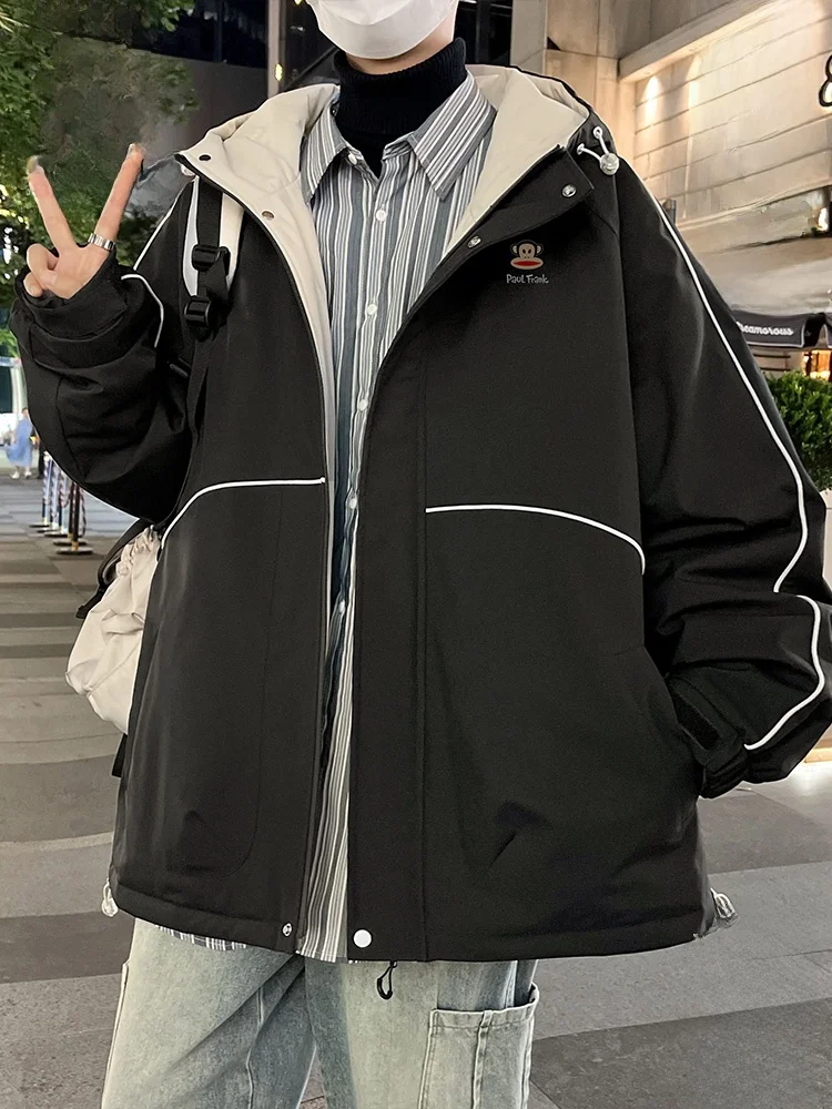 

Зимняя куртка Paul Frank для мужчин: утепленная, свободного кроя, с капюшоном, молодежная, модная, из полиэстера, с длинными рукавами, на молнии