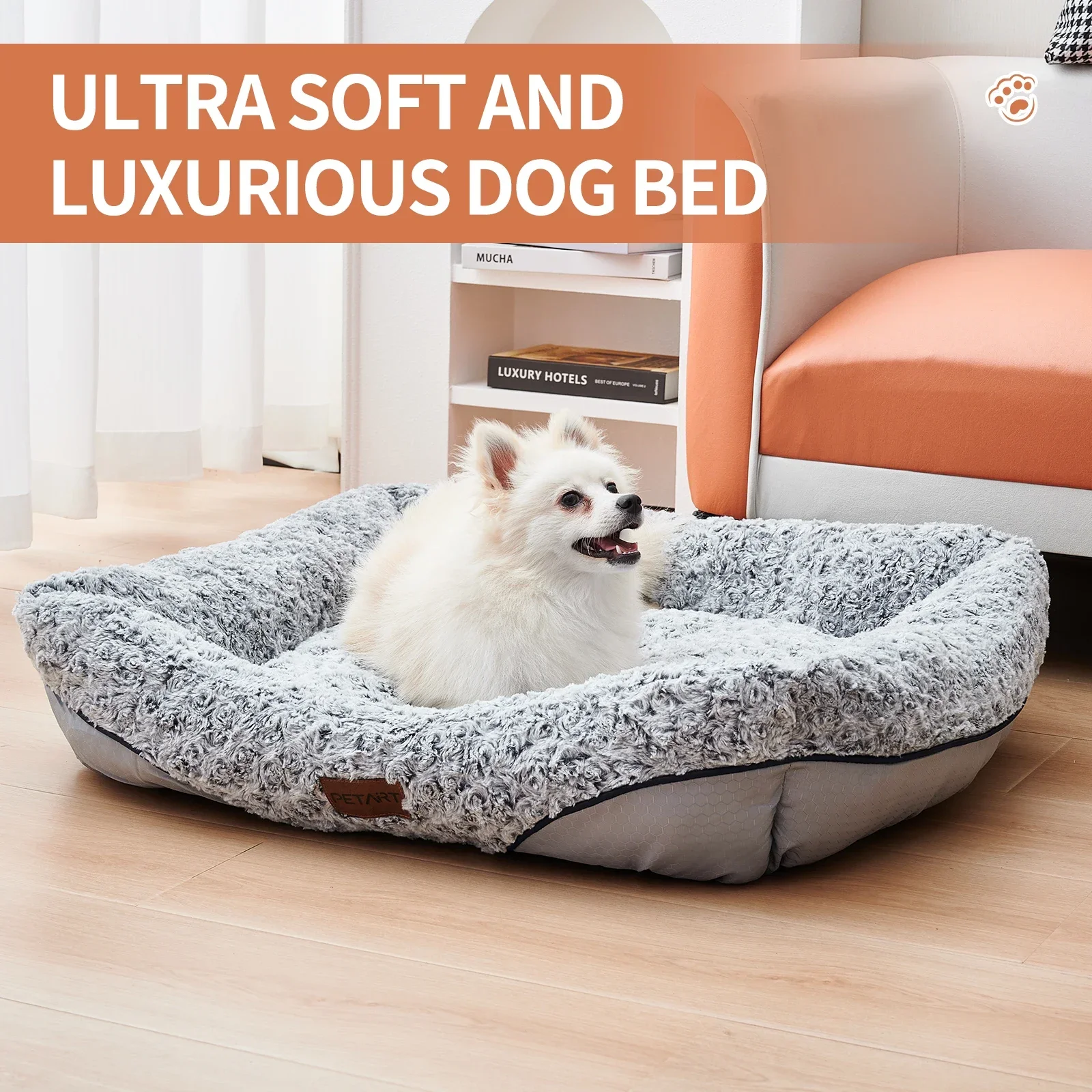 

Swirl Rose Velvet Dog Beds for Small Medium Dogs Removable Cushion Calming Dog Sofa Beds Anti-Anxiety Machine Washable Cat Beds