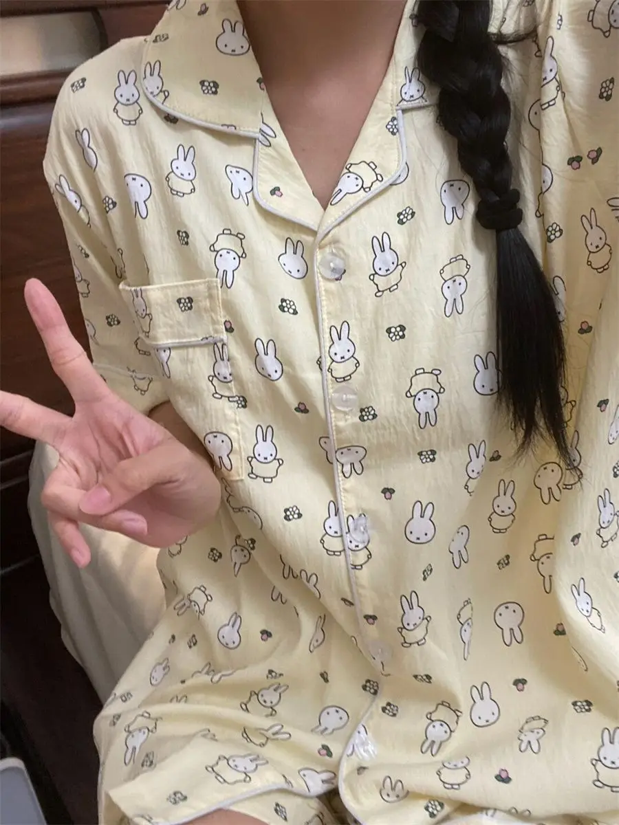 

Cartoon Miffy Pajamas Woman Summer New Short Sleeves Short Pants Lovable Student Household Clothes Suit Can Be Worn Outside Cute