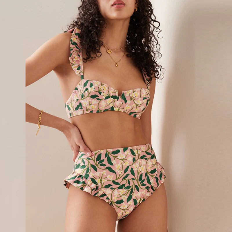 2025 traje de baño de una pieza con realce y falda para la playa, traje de baño Retro para mujer, traje de baño Sexy, ropa de playa estampada, traje de baño Monokini