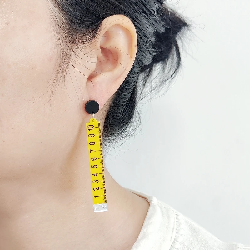 KUGUYS New Printing Acrylic Jewelry Cute Ruler Drop Earrings for Women Trendy Accessories