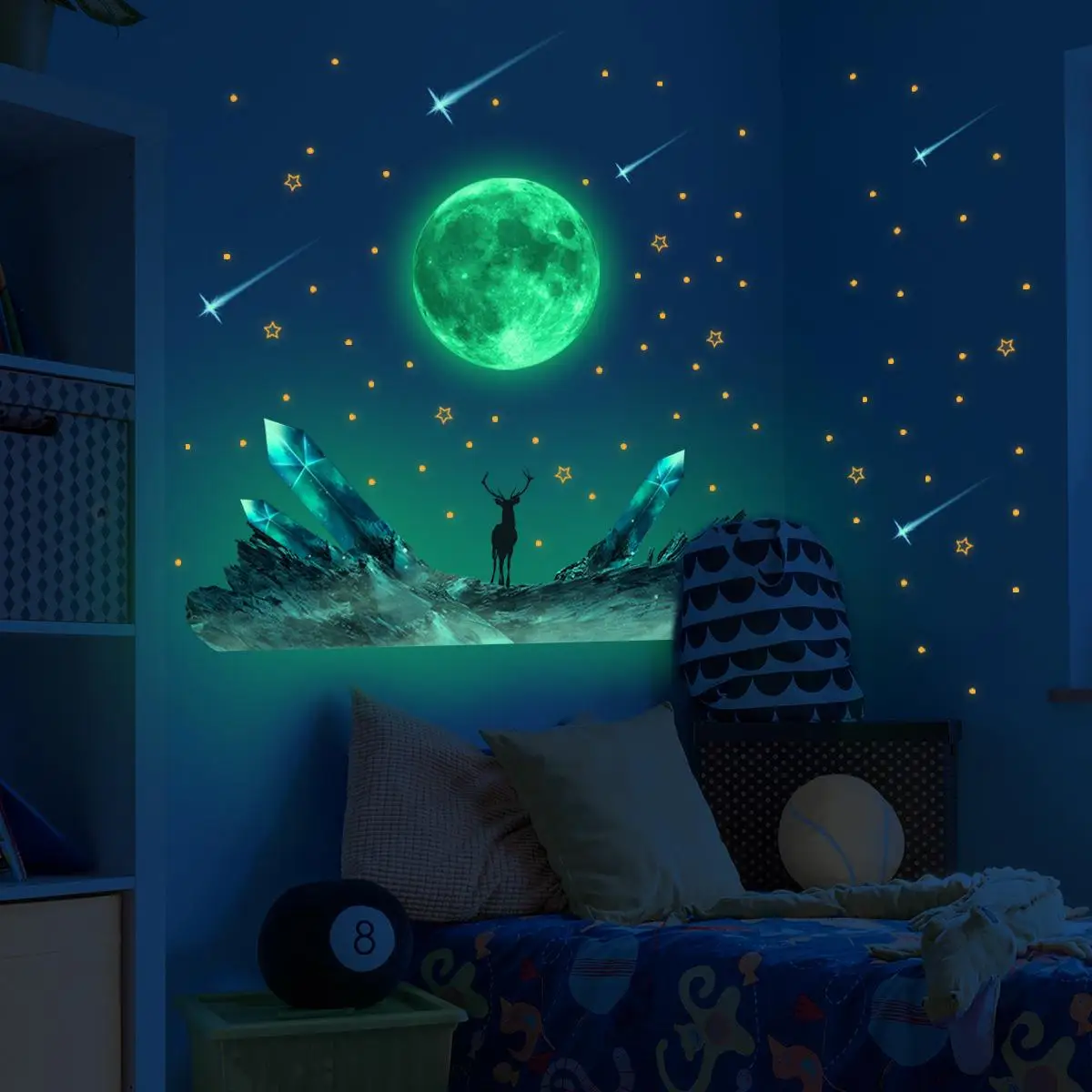 Decals Wall Sticker Bedroom Home Décor Living Room Glow In The Dark Luminous Moon Stars 3D 40*18cm Art Ceiling