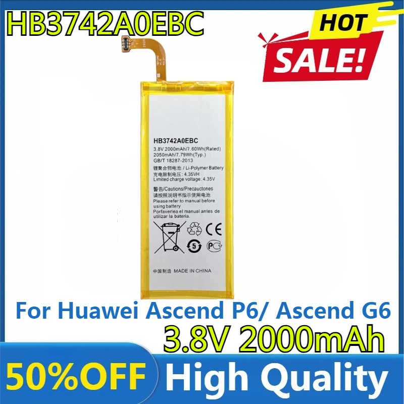 

Новый высококачественный аккумулятор HB3742A0EBC емкостью 2000 мАч для Huawei Ascend P6/Ascend G6/P6-U06/p6-c00/p6-T00 G620 G621 G620s G630