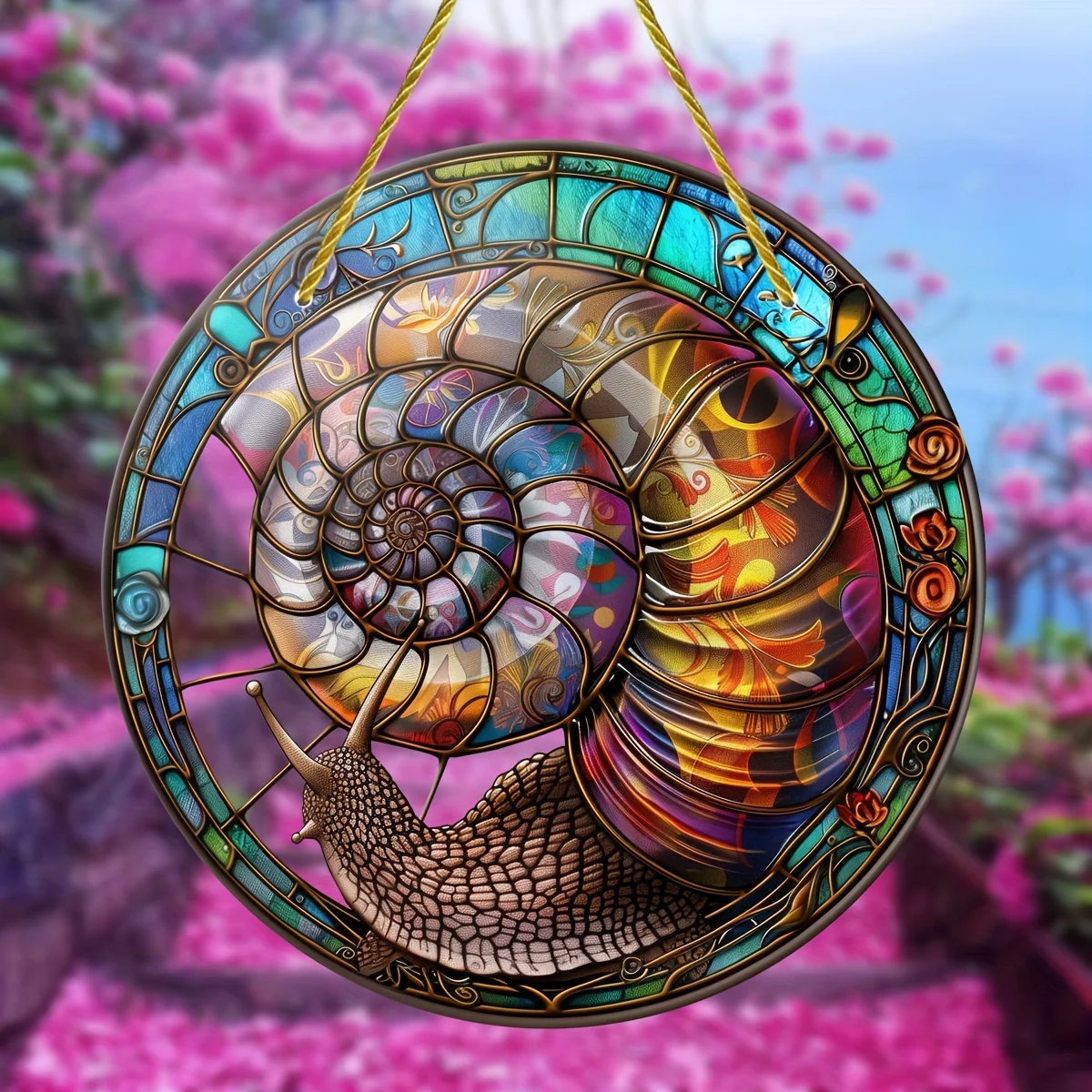 Colorful African Giant Snail Suncatcher-Round Acrylic Hanging Window Decoration for All-Season Decor,Porch,Garden,Living Room