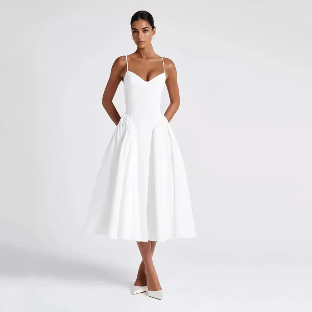 

Классический трикотаж с перекрещивающимся бантом по индивидуальному заказу, плиссированные трапециевидные платья на тонких бретельках, платья миди на заказ, изысканные подходящие платья