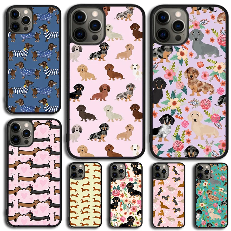 Dachshund Doxie Flower Dog Puppy Phone Case For iPhone 15 16 14 XR XS 11 12 13 Mini Pro MAX Plus