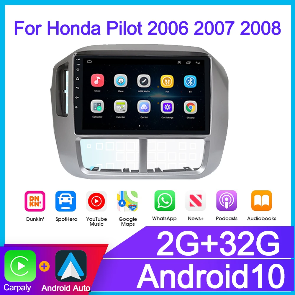 For Honda Pilot 2006-2008 with 9 inch Carplay Android Auto Radio Capacitive Touch Screen GPS Navigation Bluetooth Player Stereo