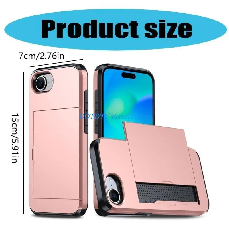 جراب هاتف مزود بغطاء جلدي مع فتحة لتخزين البطاقات وباب منزلق بطبقة مزدوجة ممتصة للصدمات للاستخدام اليومي