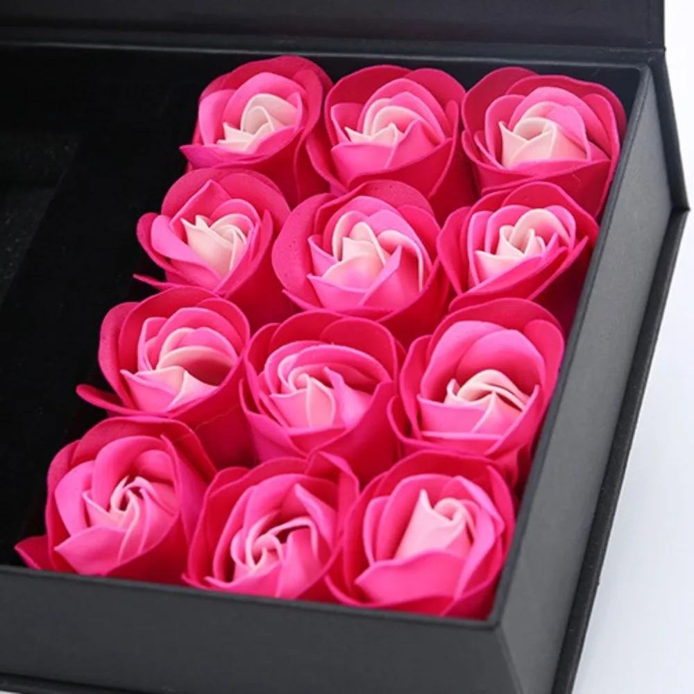 12 Flowers Creative Soap Rose Lipstick Gift Box Romantic Exquisite for Ring Packaging Couple Girlfriend Women Open Window