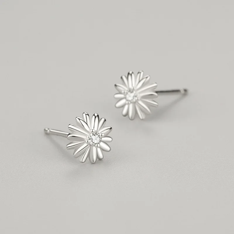 

RYJU 925 Sterling Silver Sweet Chrysanthemum Crystal Stud Earrings for Women Shiny Zircon Wedding Party Fashion Jewelry Gifts