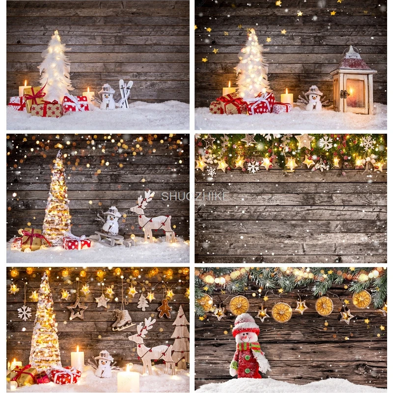 

Christmas Wooden Planks Theme Photography Background Snowman Backdrops For Photo Studio Props MMSD-03